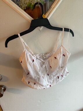 Altar'd State White Eyelet Camisole with Red Rose Embroidery XL